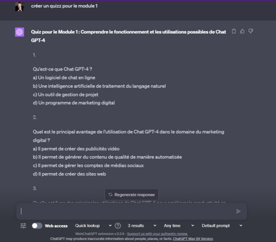 création quizz formation professionnelle avec chat gpt