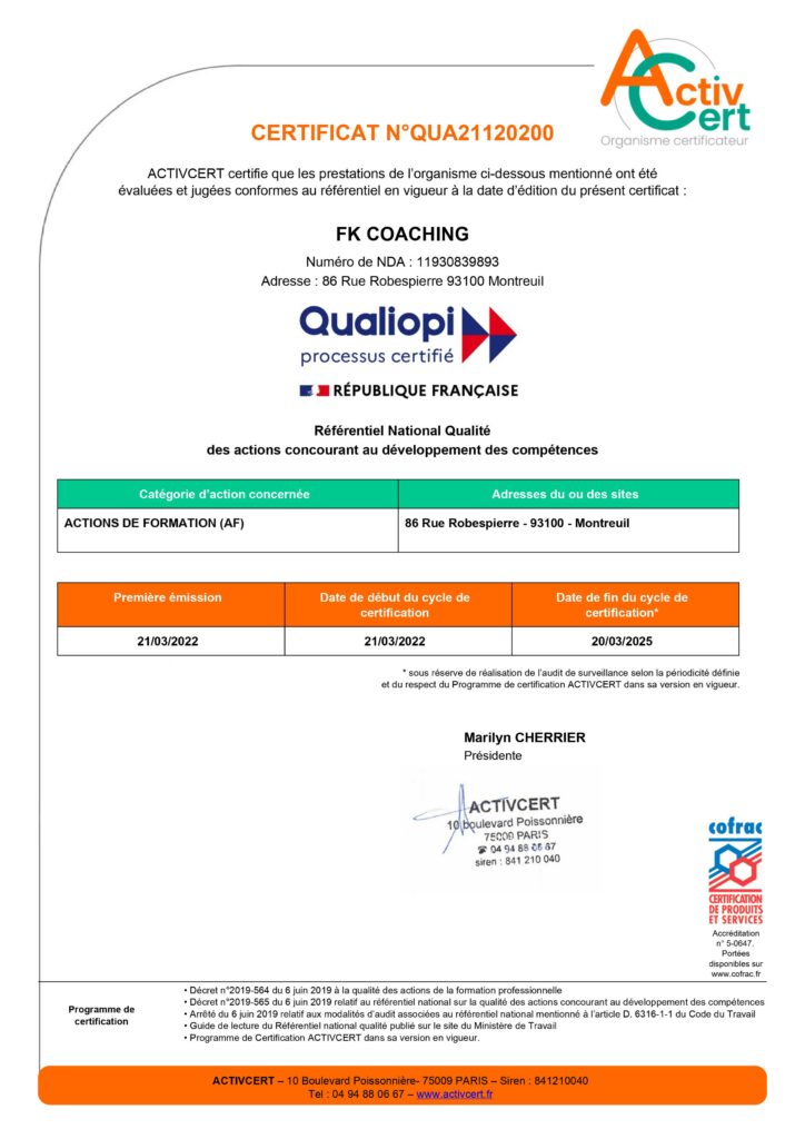 organisme de formation certifié qualiopi e-learning